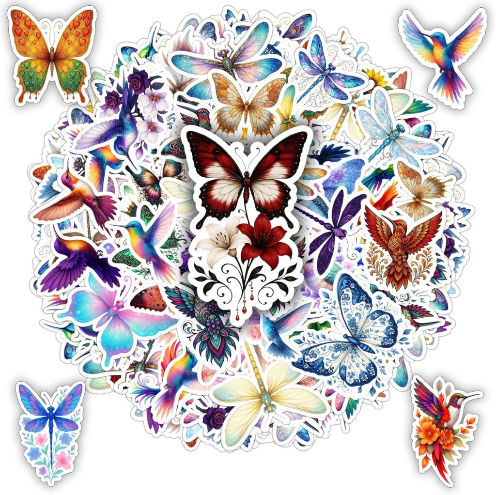 100 PCS Butterfly Dragonfly Hummingbird Stickers Pack