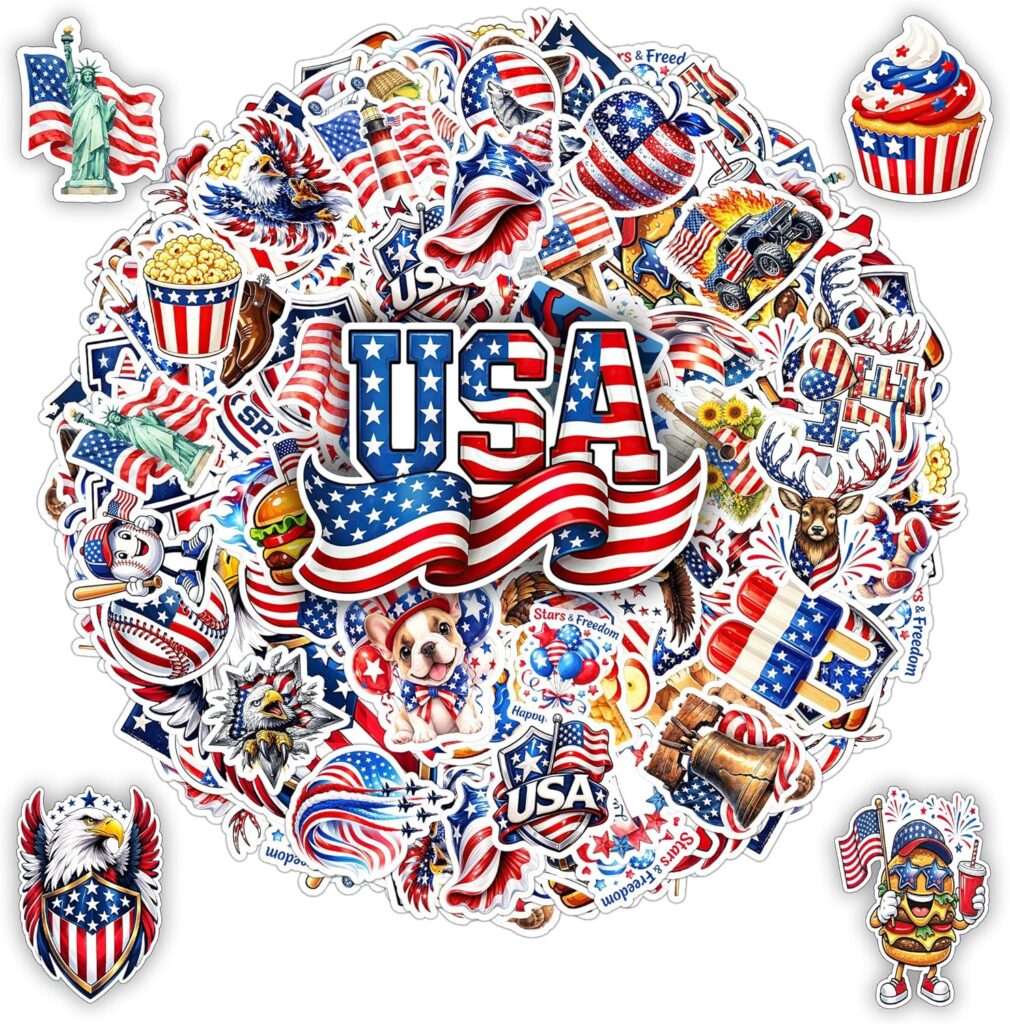 100 PCS USA Flag Stickers Pack