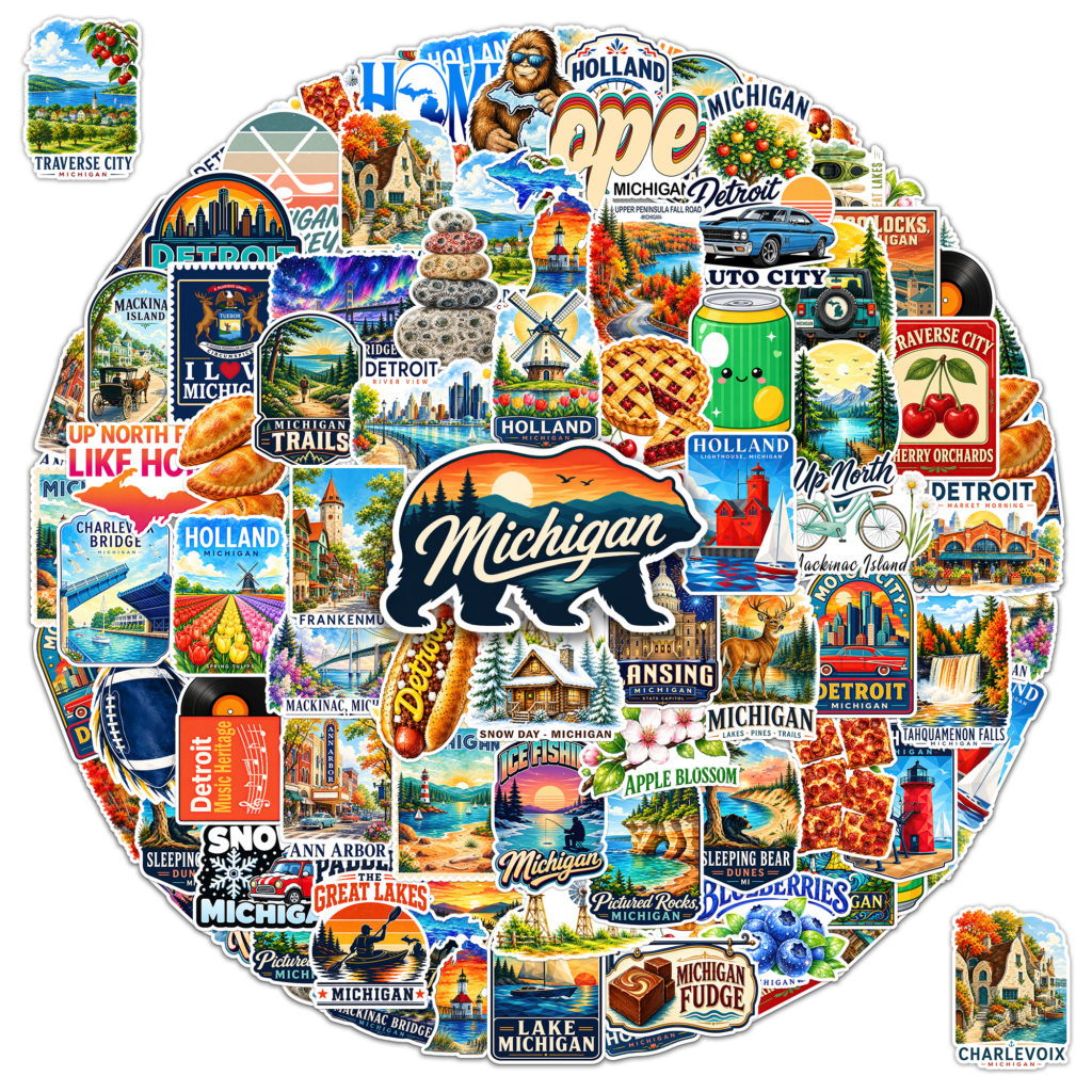60 PCS Michigan Travel Stickers Pack