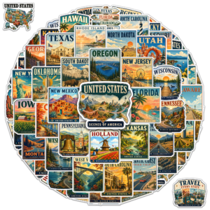 60 PCS United States Individual Stickers Pack