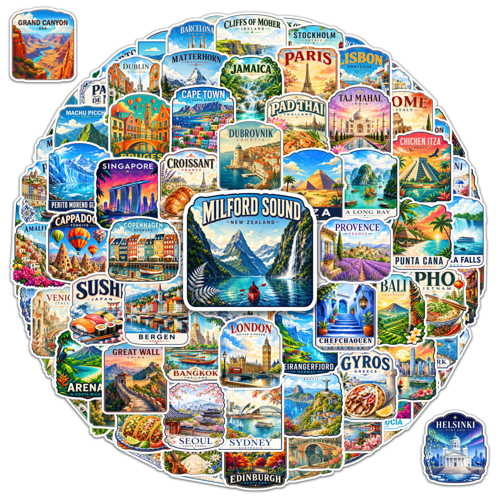 60 PCS World Travel Individual Stickers Pack